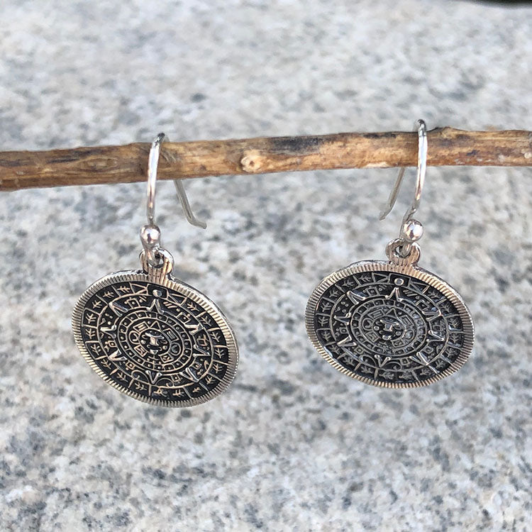 Aretes Calendario Azteca con Arillo