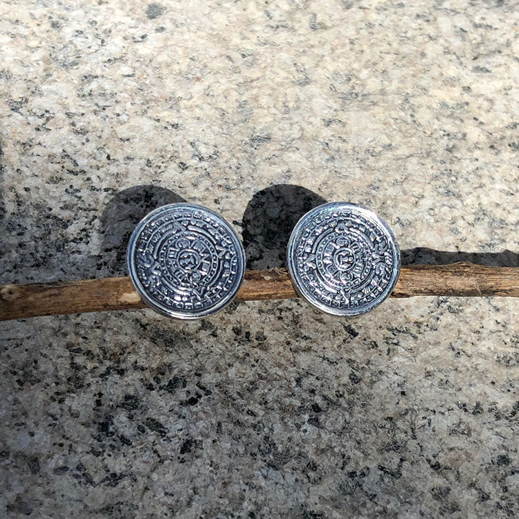 aretes piedra del sol o calendario azteca