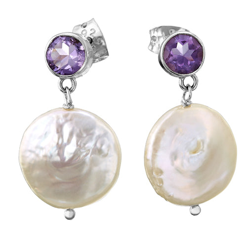 ARETES DE PLATA CON BIGUA Y PIEDRA