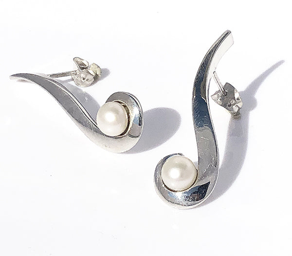 aretes de plata con perla