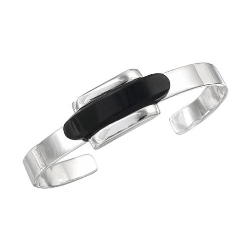 brazalete de plata con piedra obsidiana