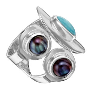 anillo de plata con perla y turquesa